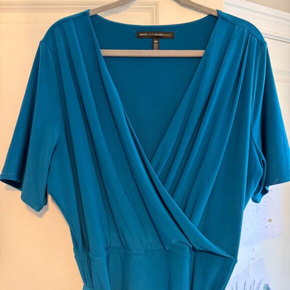 White House Black Market 18W Teal Faux Wrap Dress - Picture 2 of 6